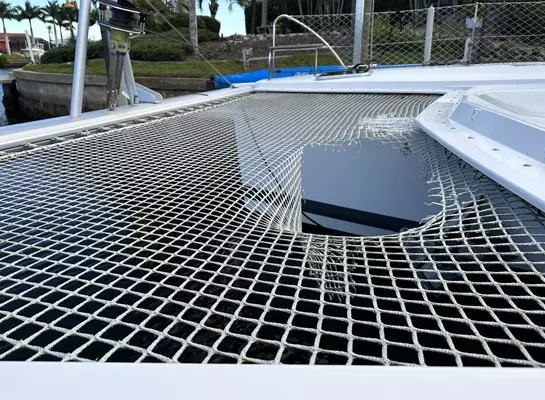 UV-degraded net showing sudden tear pattern