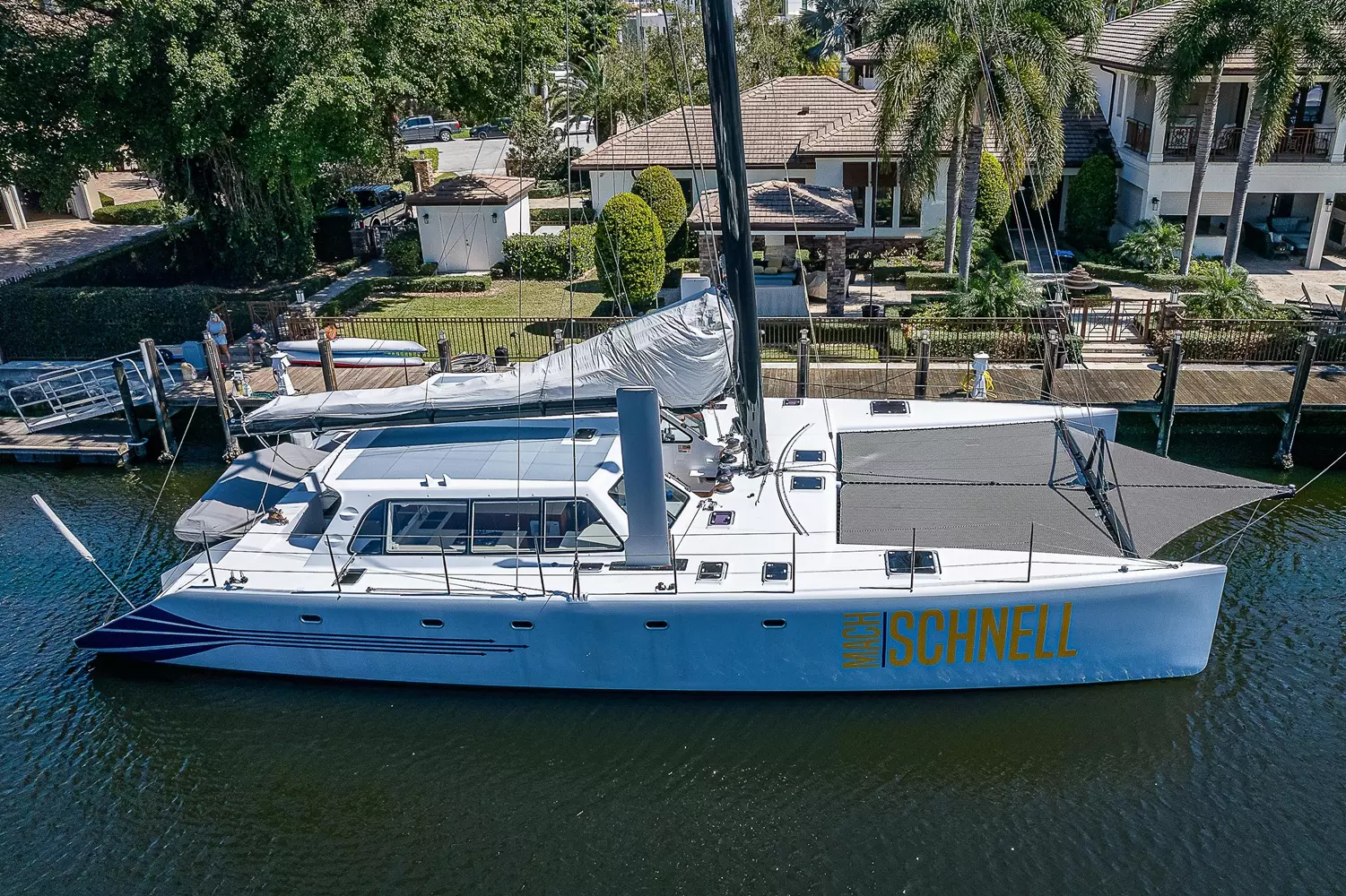 Silver Dyneema nets on a Gunboat
