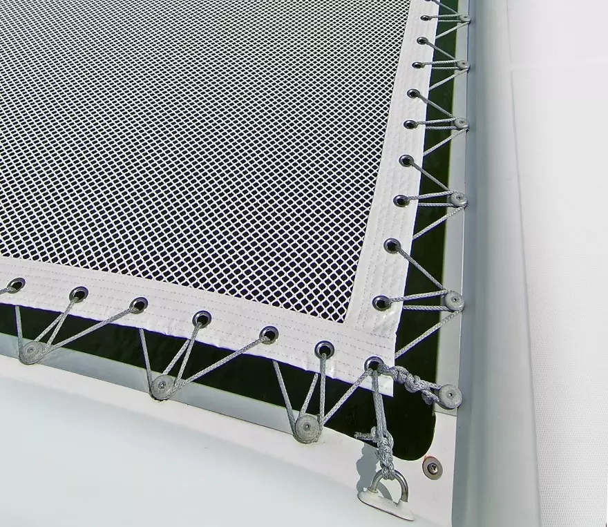 Example pic of Lacing Buttons & Fixed Corner Padeye (Shown on Lagoon 410 with Sunrise Net).