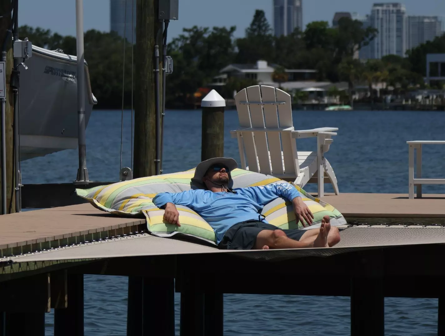 Picture of a jumbo pillow on a dock net