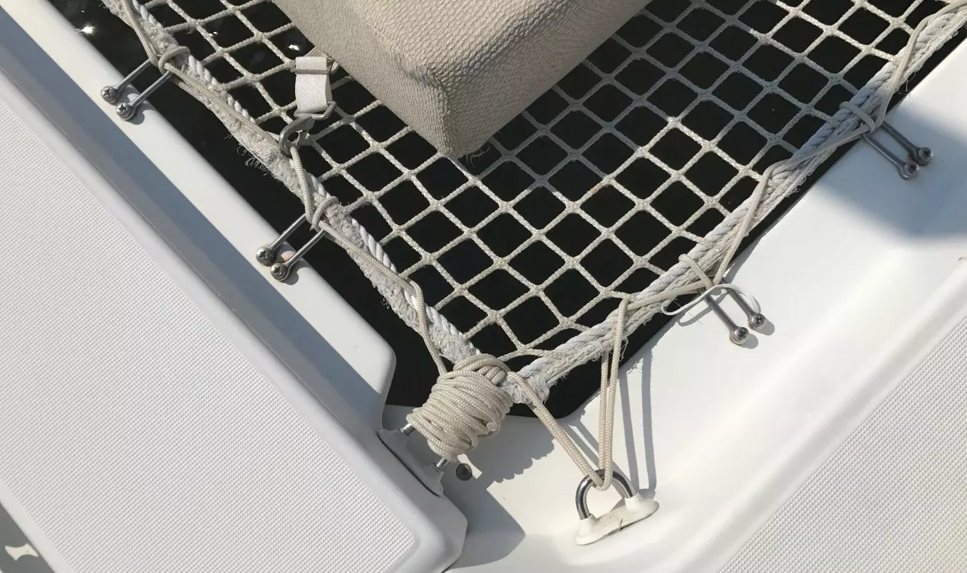 Example pic of Ustraps and Corner Padeyes (shown on Lagoon 450 with OEM nets)