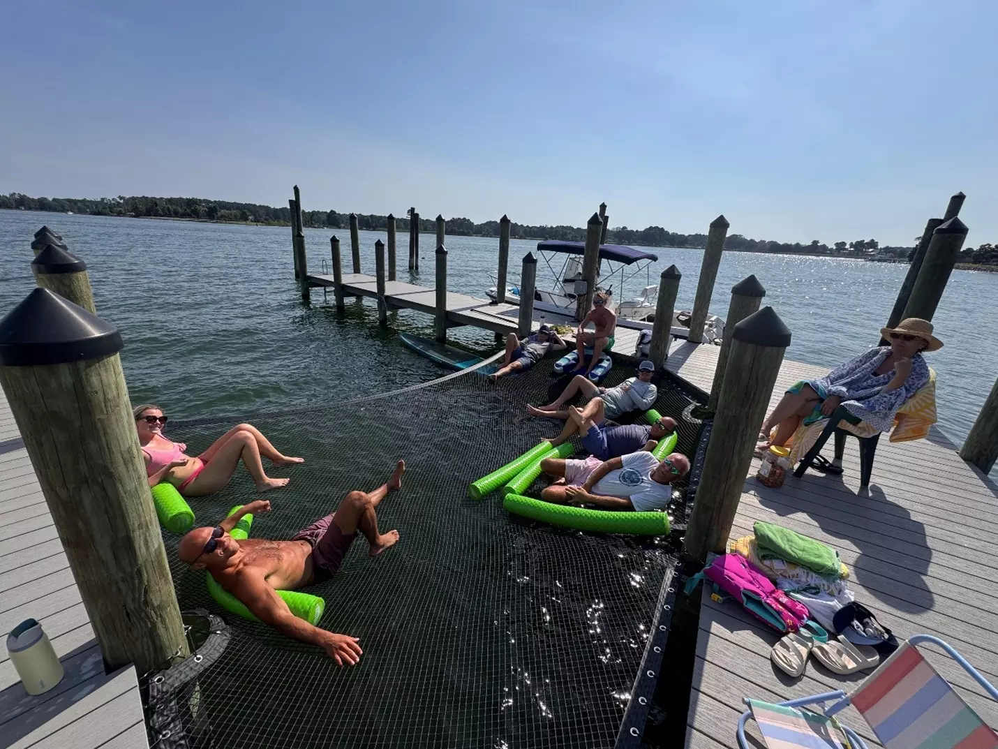 Nothing like a communal kickback on your private dock!